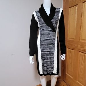Calvin Klein sweater dress size L black, grey and white.